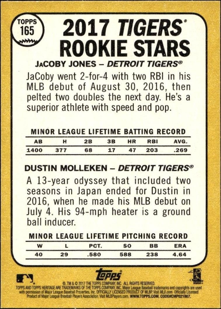 2017 Topps Heritage Dustin Molleken #165 baseball trading card back