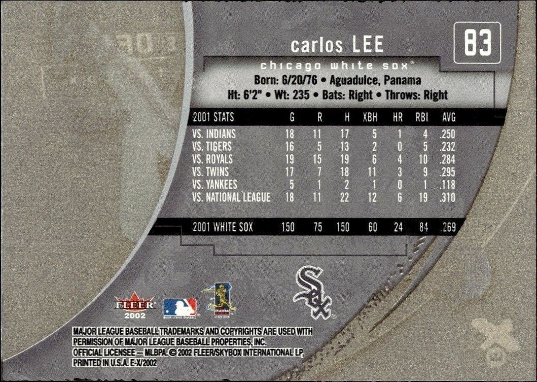 2002 Fleer E-x Carlos Lee #83 baseball trading card back