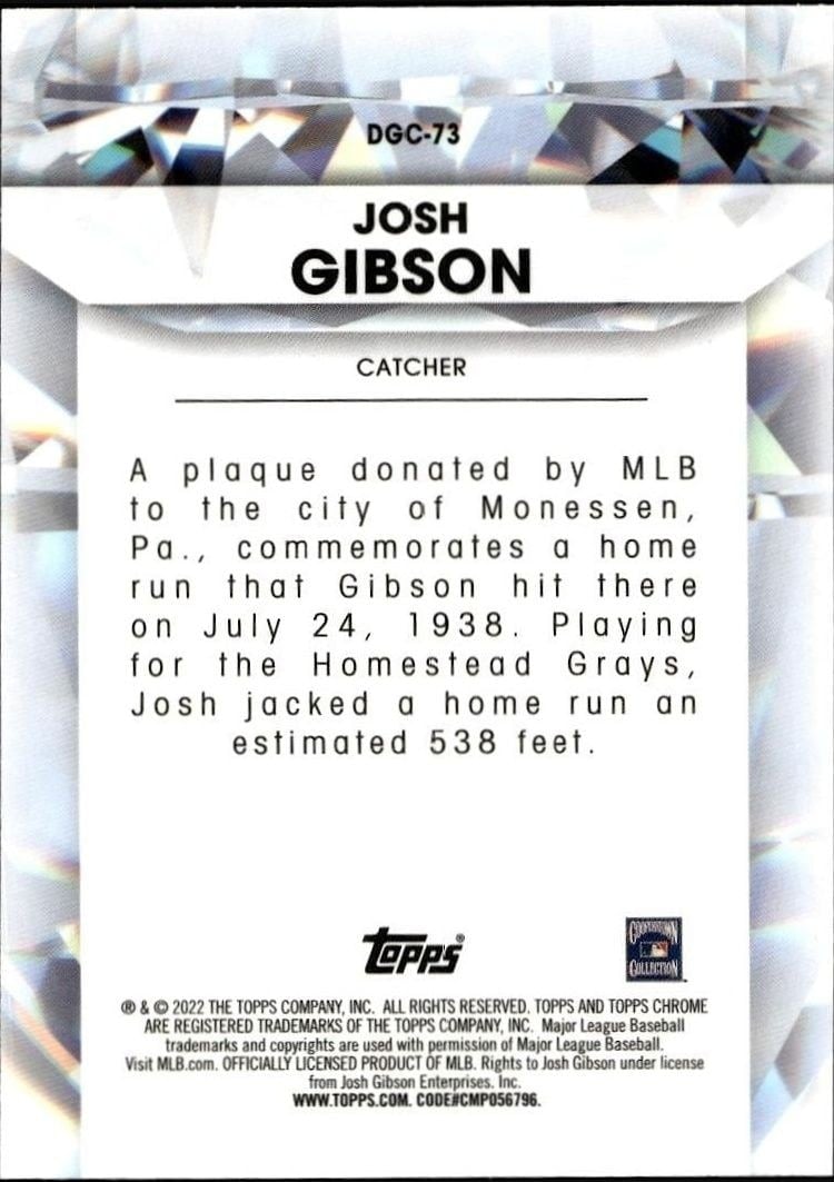 2022 Topps Chrome Update Josh Gibson #DGDC-73 baseball trading card back