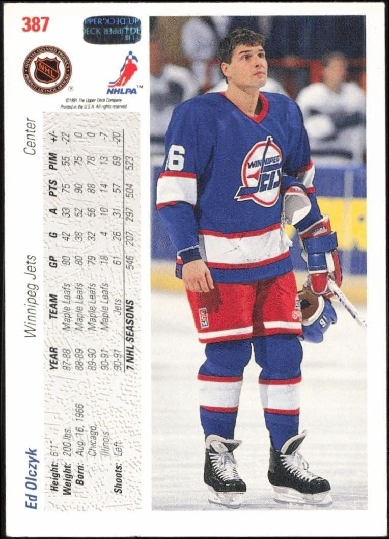 1991-92 Upper Deck Ed Olczyk #387 hockey trading card back
