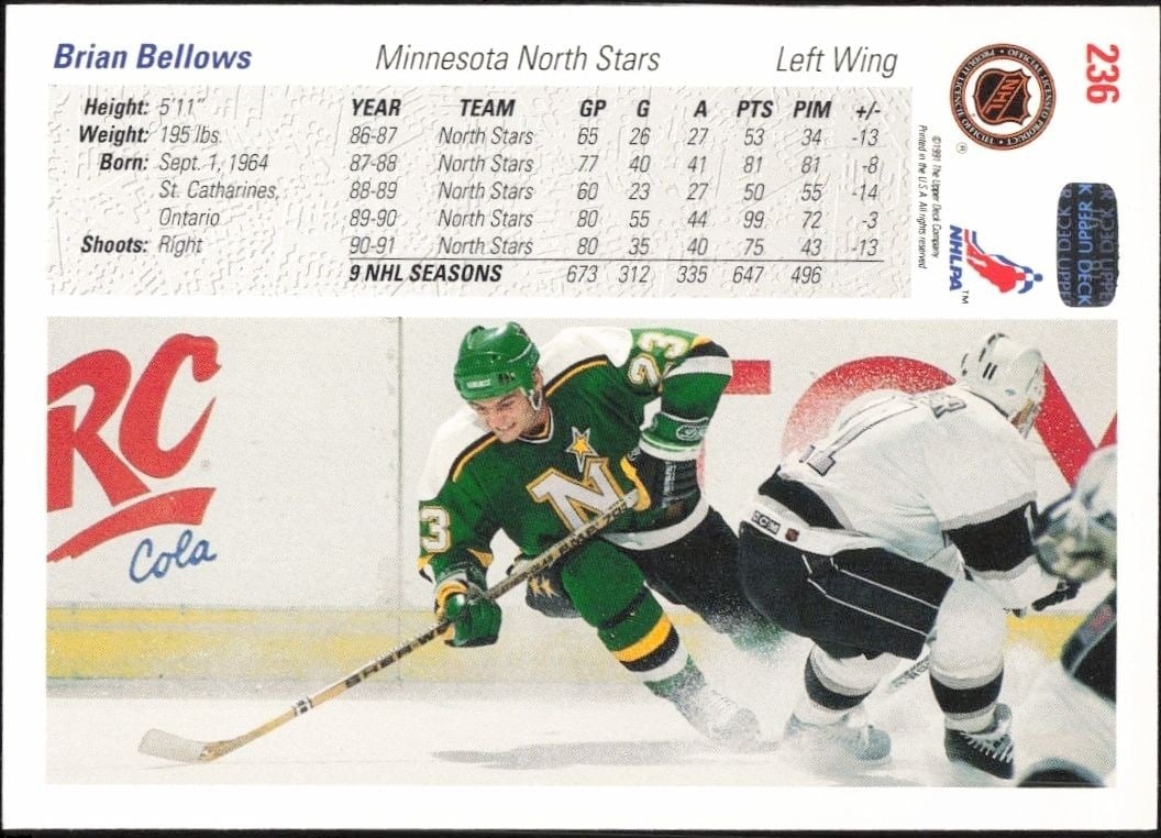 1991-92 Upper Deck Brian Bellows #236 hockey trading card back
