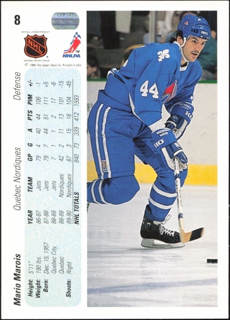 1990-91 Upper Deck Mario Marois #8 hockey trading card back