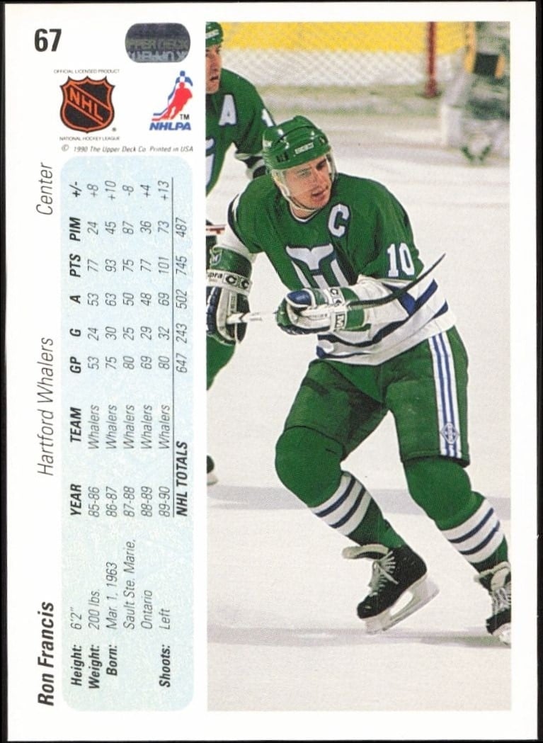 1990-91 Upper Deck Ron Francis #67 hockey trading card back