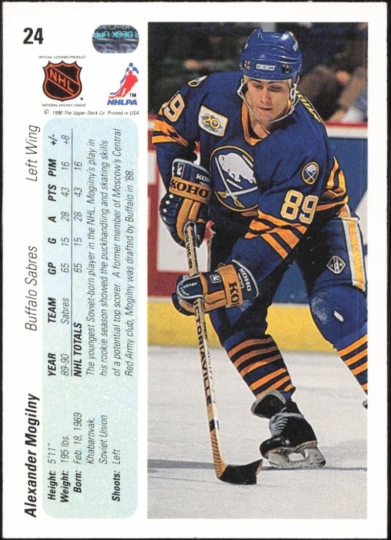 1990-91 Upper Deck Alexander Mogilny #24 hockey trading card back