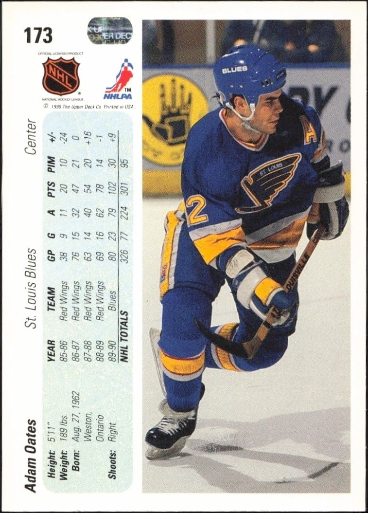 1990-91 Upper Deck Adam Oates #173 hockey trading card back