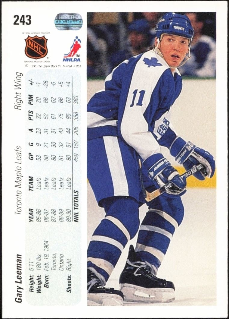 1990-91 Upper Deck Gary Leeman #243 hockey trading card back