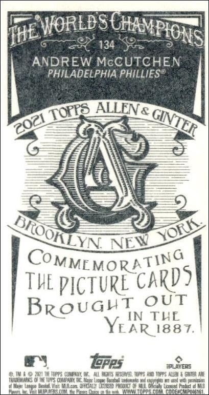 2021 Topps Allen & Ginter Andrew McCutchen #134 baseball trading card back