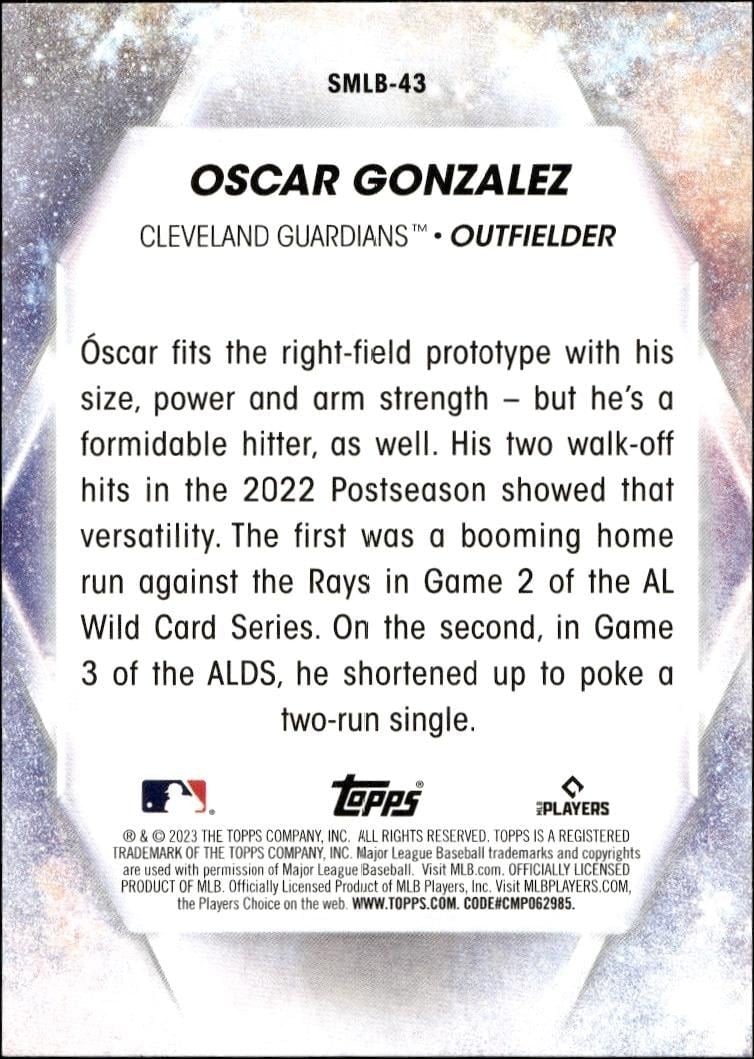 2023 Topps Series 2 Oscar Gonzalez #SMLBC-43 baseball trading card back