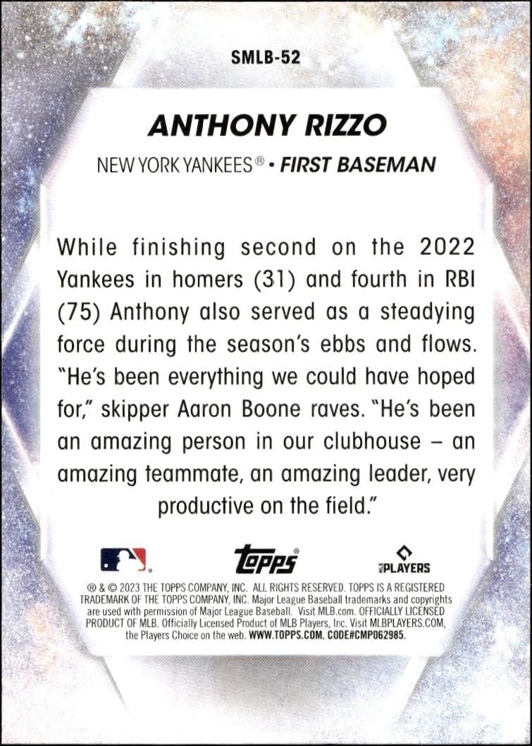 2023 Topps Series 2 Anthony Rizzo #SMLB-52 baseball trading card back