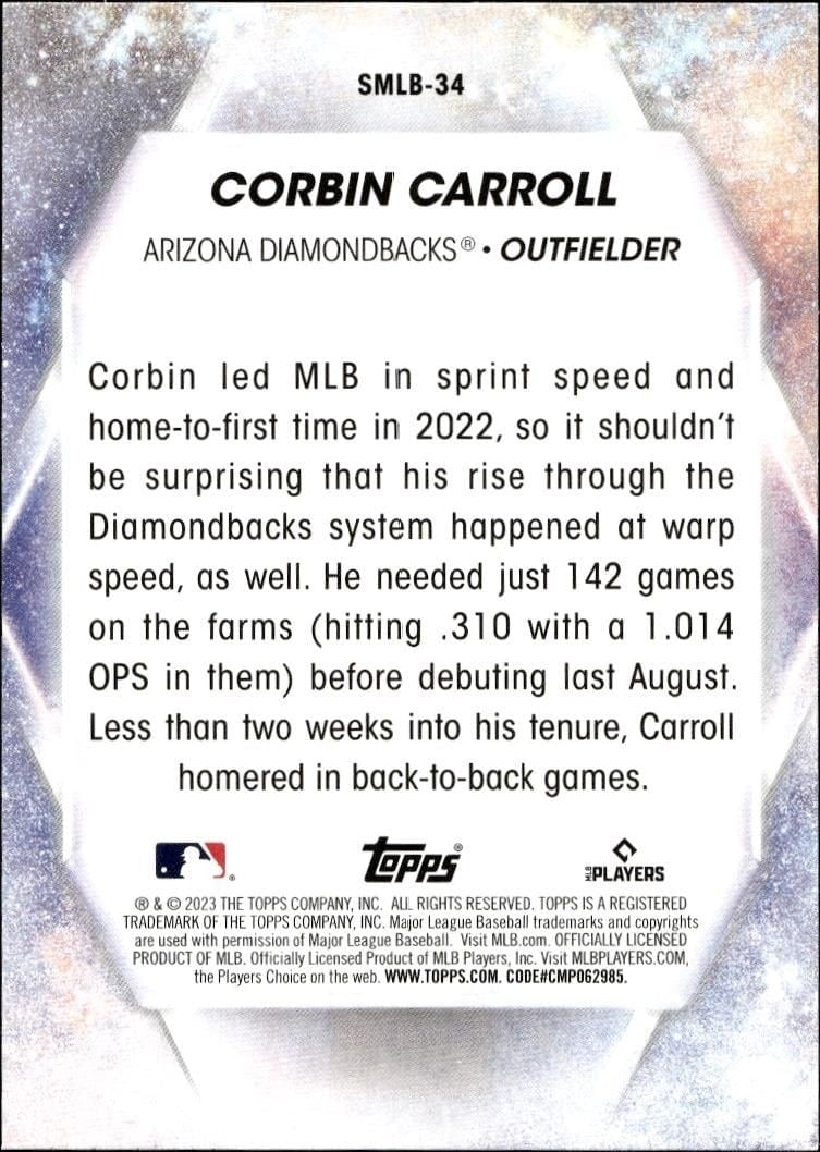 2023 Topps Series 2 Corbin Carroll #SMLB-34 baseball trading card back