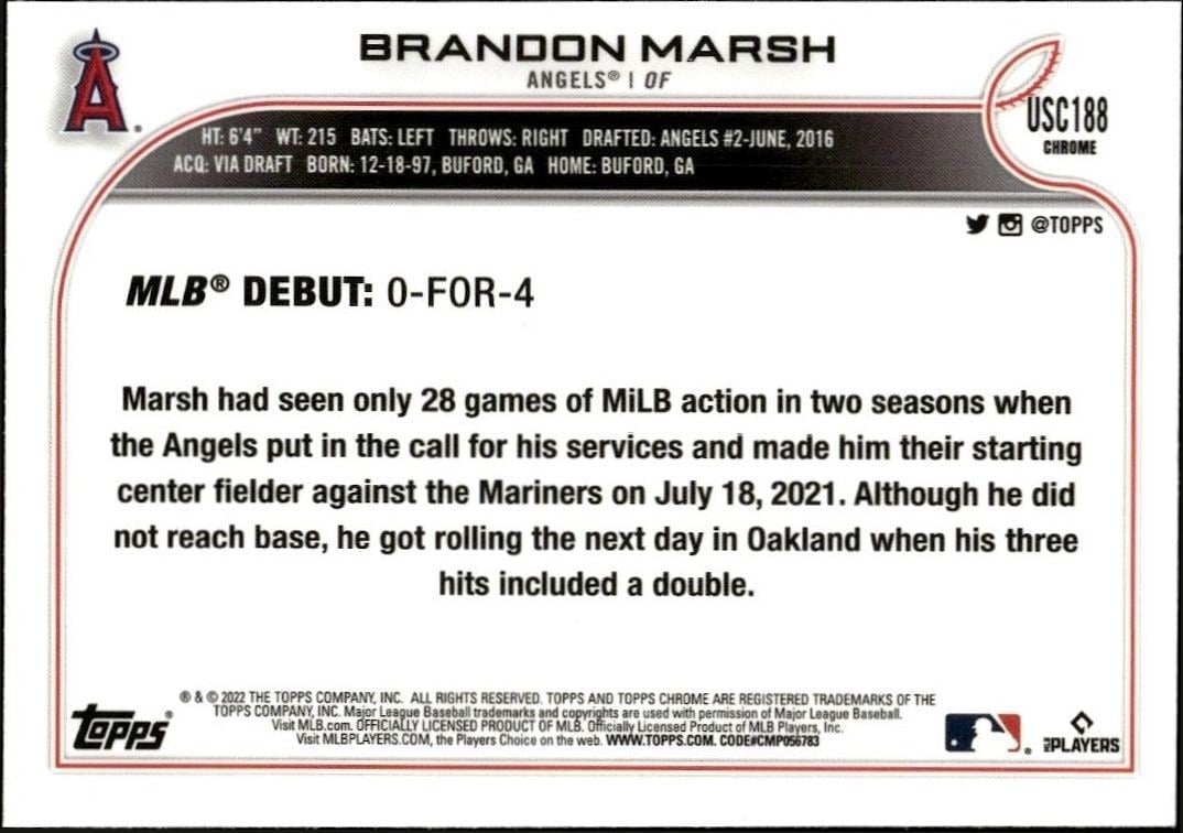 2022 Topps Chrome Update Brandon Marsh #USC188 baseball trading card back
