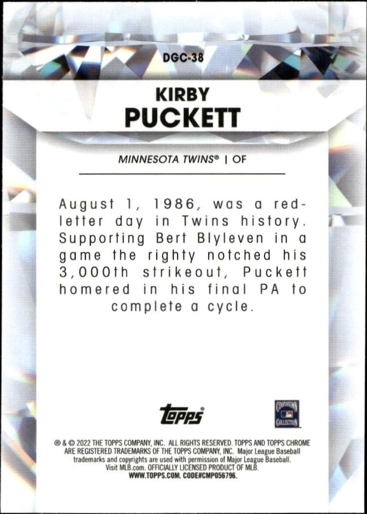 2022 Topps Chrome Update Kirby Puckett #DGC-38 baseball trading card back