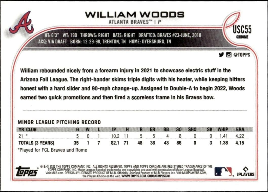2022 Topps Chrome Update William Woods #USC55 baseball trading card back