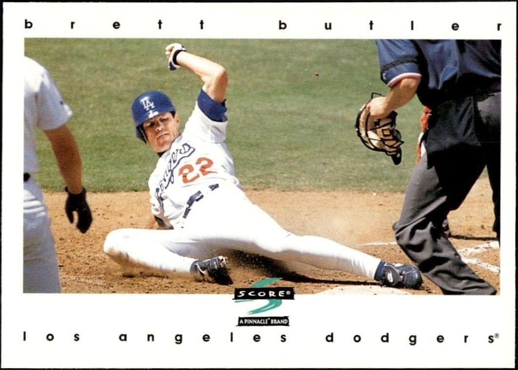 Brett Butler 1997 Pinnacle Score #102 Baseball Trading Card - Front 1997 Pinnacle Score Brett Butler #102 baseball trading card front