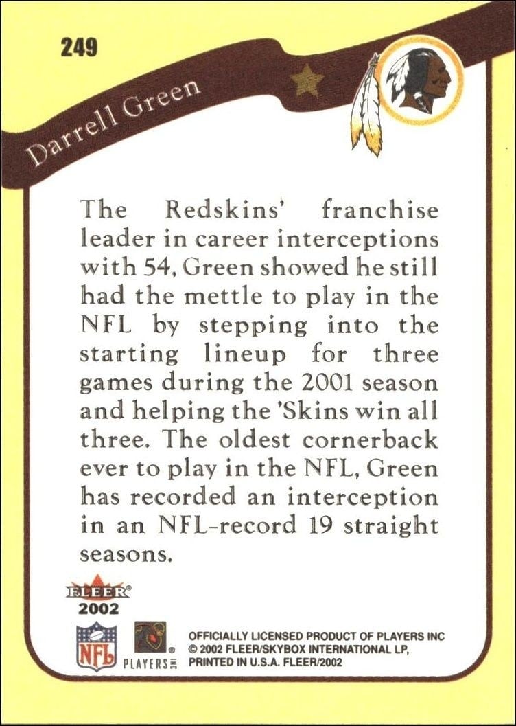 2002 Fleer Darrell Green #249 football trading card back