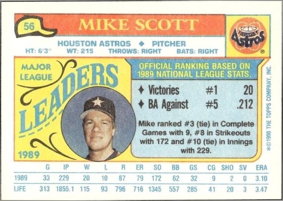 1990 Topps Minis Mike Scott #56 baseball trading card back