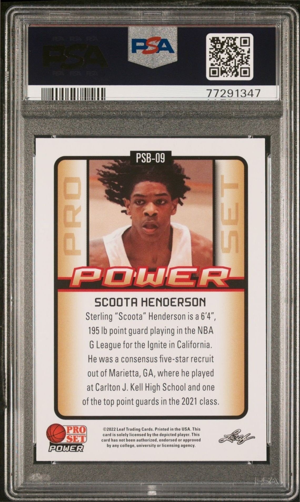 2021-22 Leaf National Convention Scoot Henderson #PSB-09 basketball trading card back