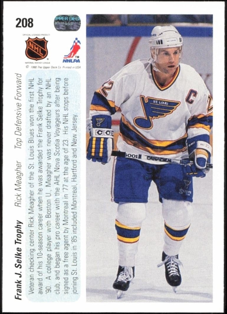 1990-91 Upper Deck Rick Meagher #208 hockey trading card back