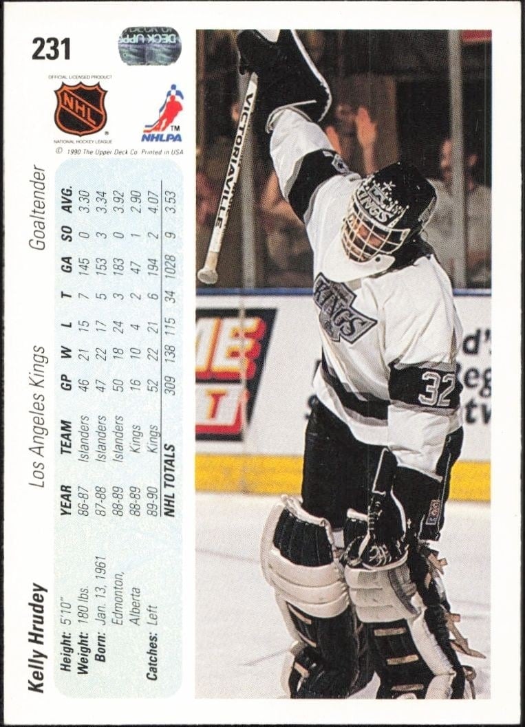 1990-91 Upper Deck Kelly Hrudey #231 hockey trading card back