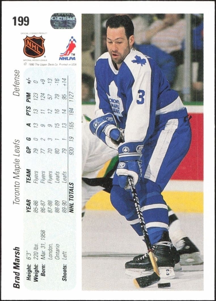 1990-91 Upper Deck Brad Marsh #199 hockey trading card back