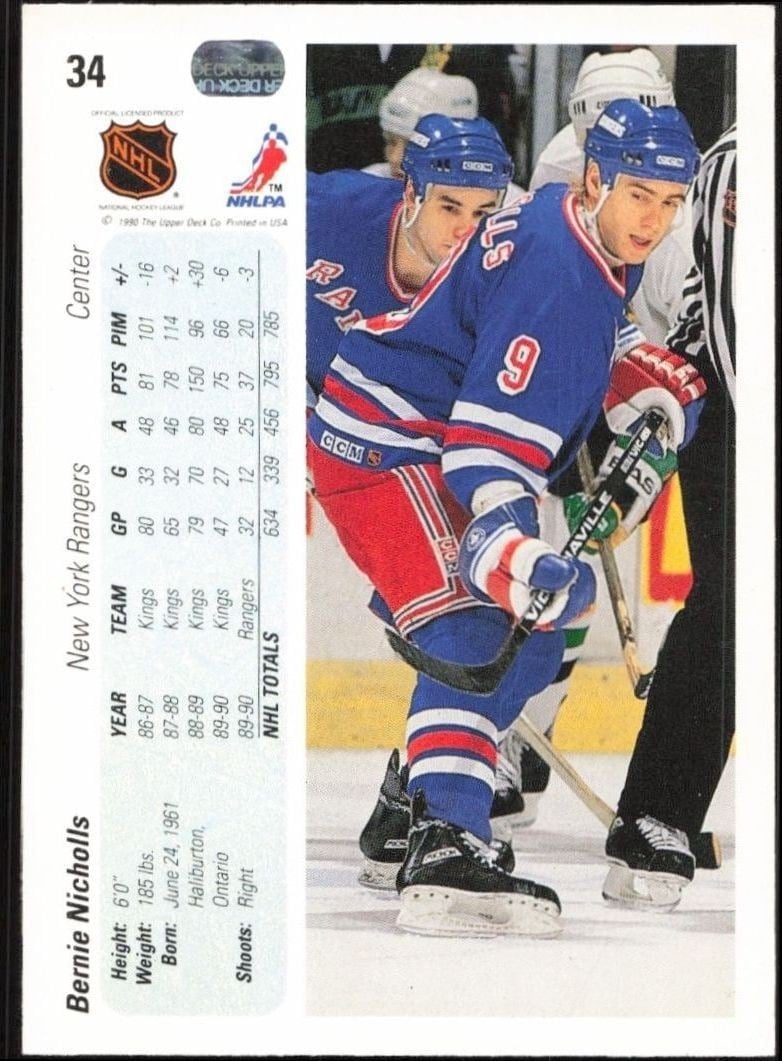 1990-91 Upper Deck Bernie Nicholls #34 hockey trading card back
