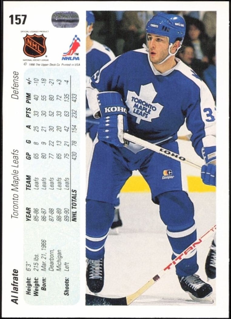 1990-91 Upper Deck Al Iafrate #157 hockey trading card back