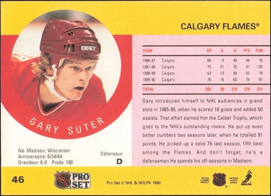 1990-91 Pro Set Gary Suter #46 hockey trading card back