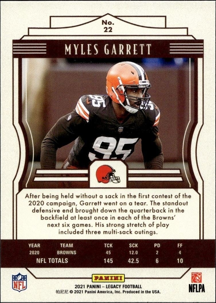 2021 Panini Myles Garrett #22 football trading card back