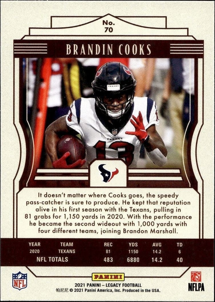 2021 Panini Brandin Cooks #70 football trading card back