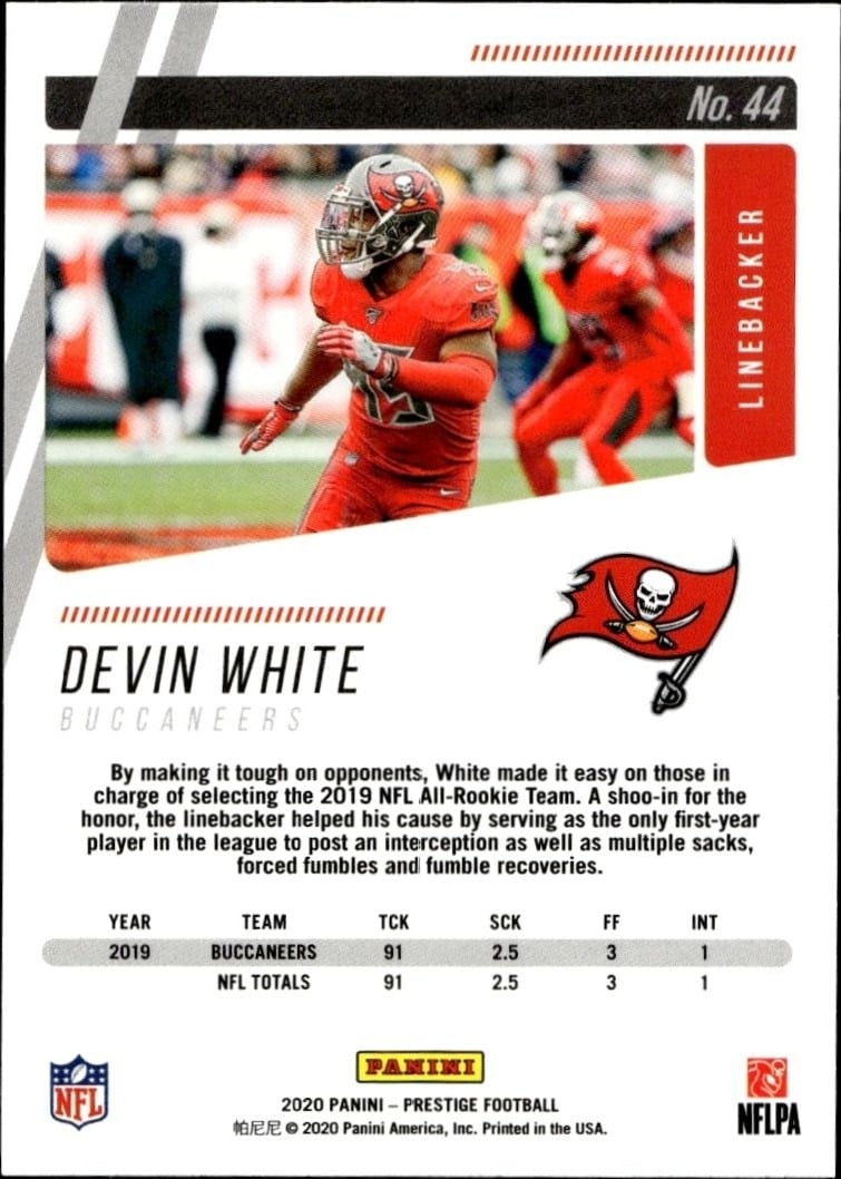 2020 Panini Devin White #44 football trading card back