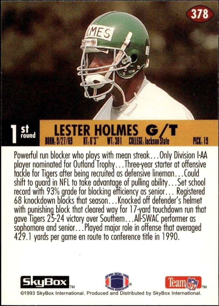 1993 Skybox Impact Lester Holmes #378 football trading card back