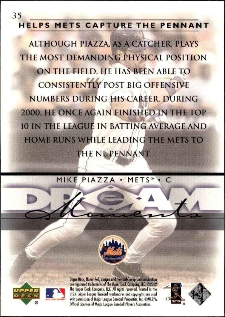 2002 Upper Deck Honor Roll Mike Piazza #35 baseball trading card back