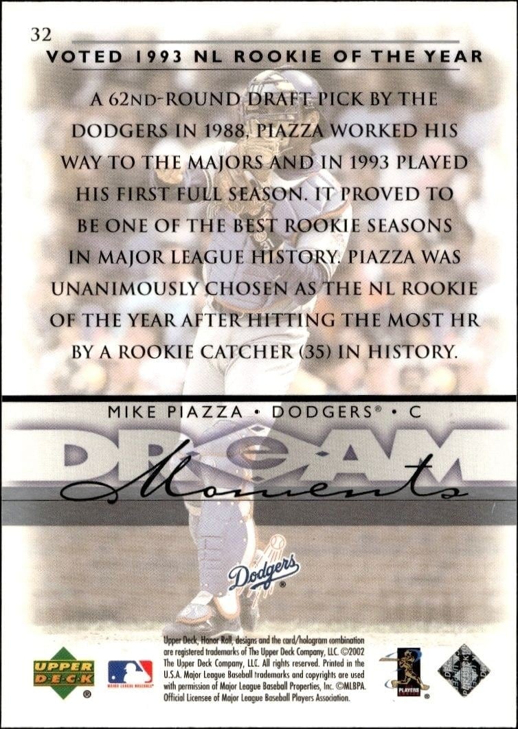 2002 Upper Deck Honor Roll Mike Piazza #32 baseball trading card back