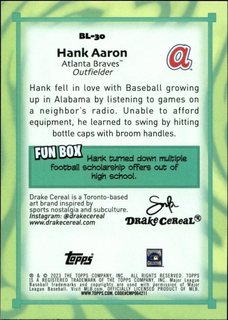 2023 Topps Big League Hank Aaron #BL-30 baseball trading card back