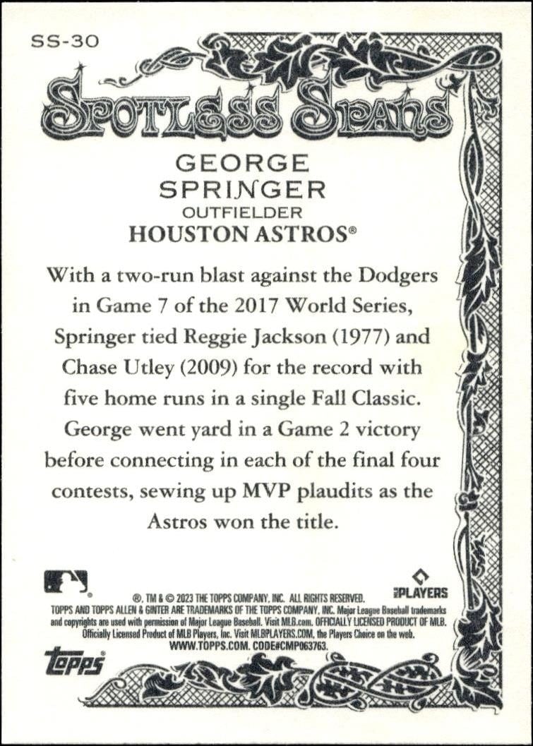 2023 Topps Allen & Ginter George Springer #SS-30 baseball trading card back