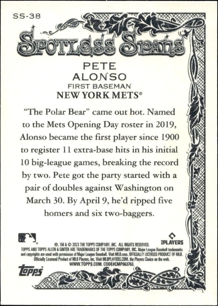 2023 Topps Allen & Ginter Pete Alonso #SS-38 baseball trading card back