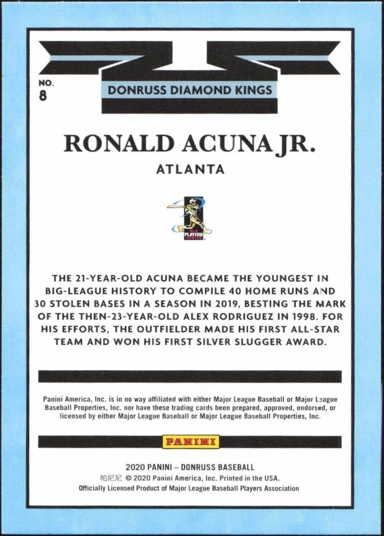 2020 Panini Donruss Ronald Acuna Jr. #8 baseball trading card back