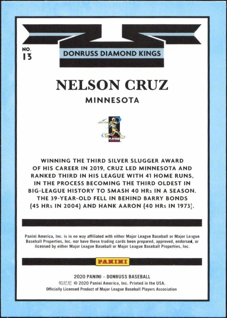 2020 Panini Donruss Nelson Cruz #13 baseball trading card back