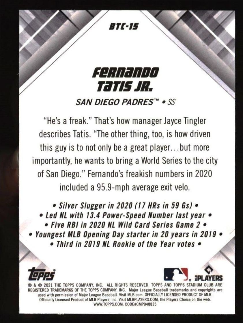 2021 Topps Stadium Club Chrome Fernando Tatis Jr. #BTC-15 baseball trading card back