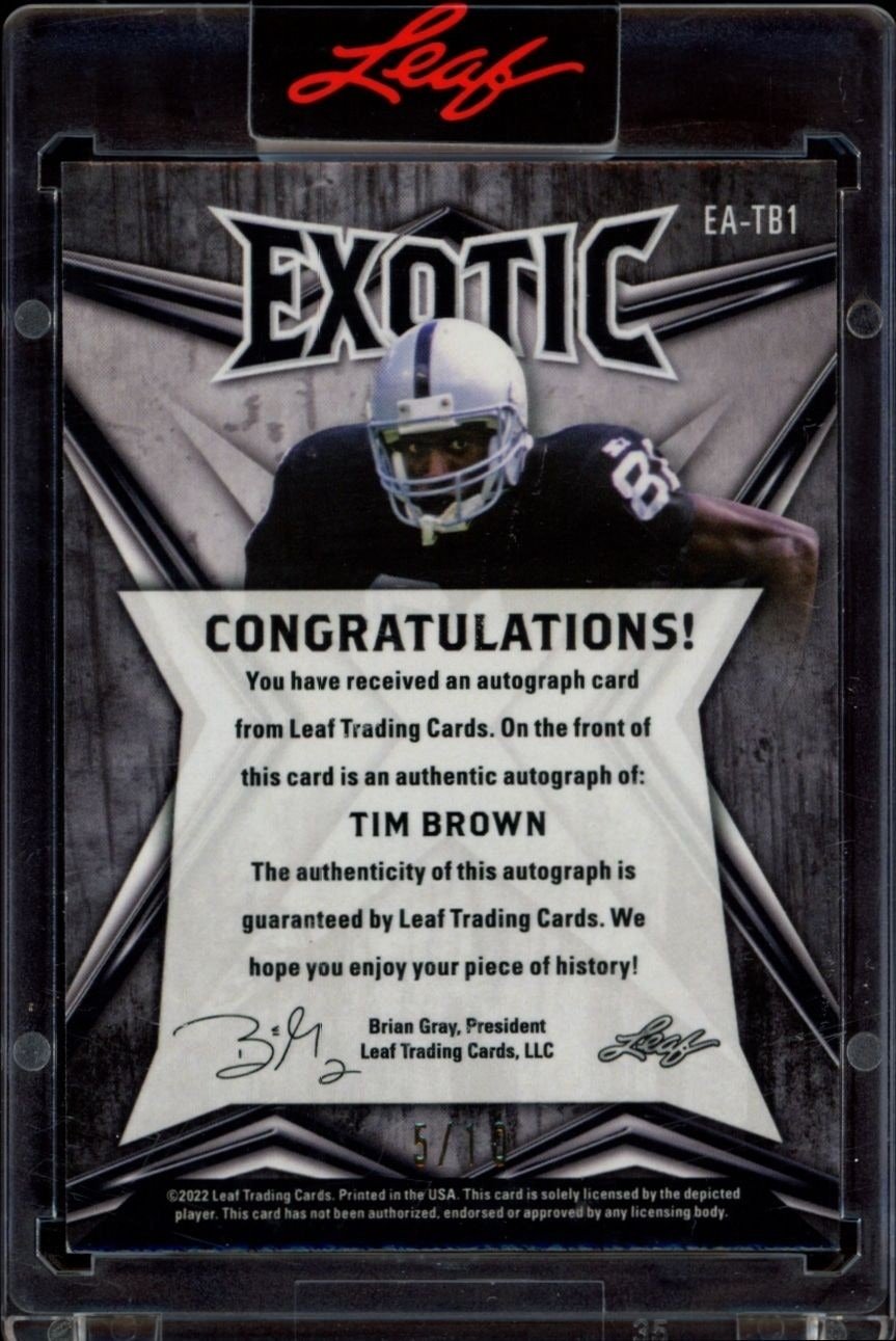 2022 Leaf Exotic Tim Brown #EA-TB1 football trading card back