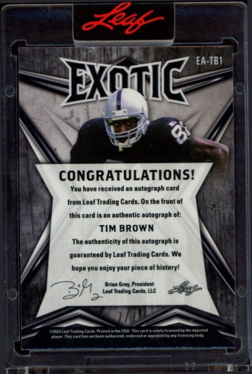 2022 Leaf Exotic Tim Brown #EA-TB1 football trading card back