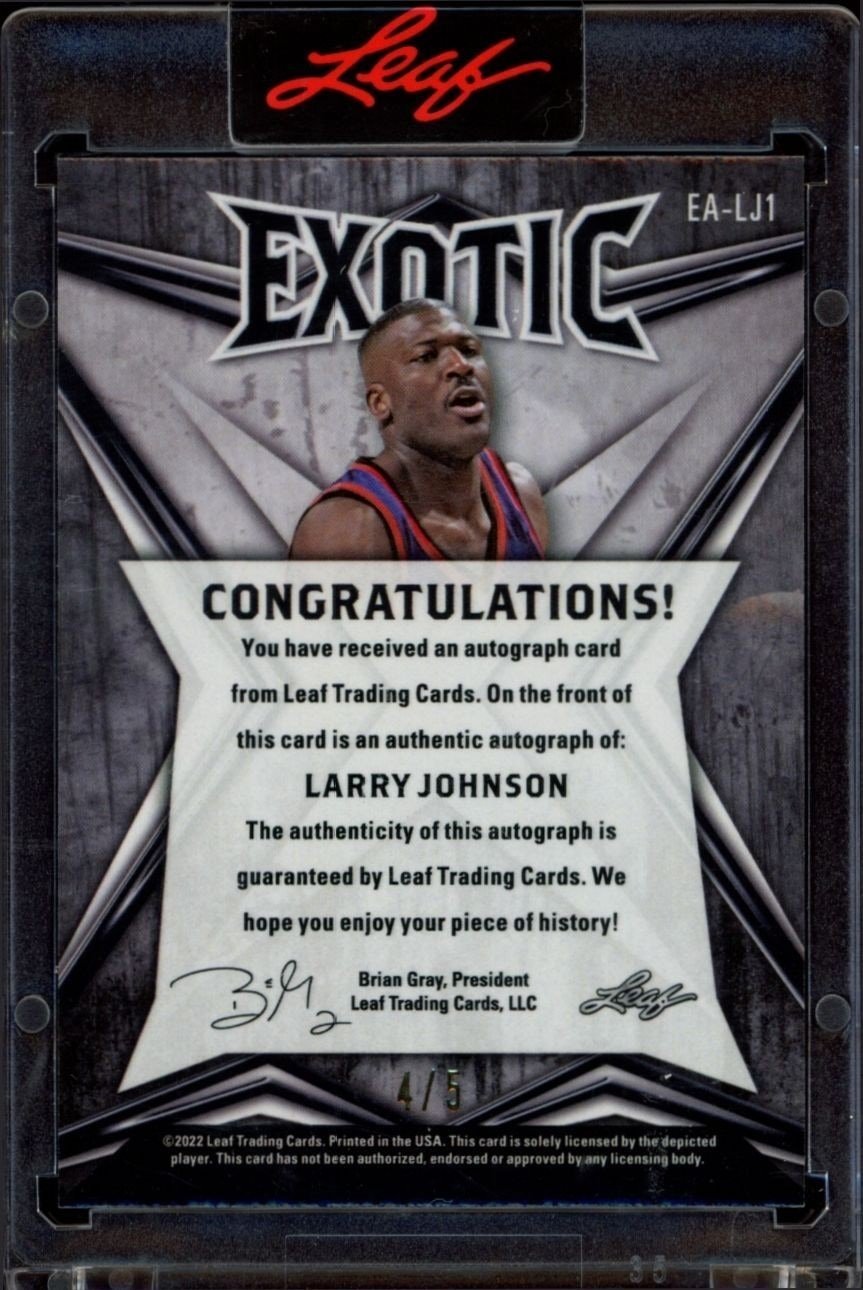 2022-23 Leaf Exotic Larry Johnson #EA-LJ1 basketball trading card back
