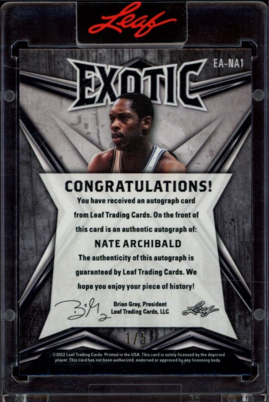 2022-23 Leaf Exotic Nate Archibald #EA-NA1 basketball trading card back