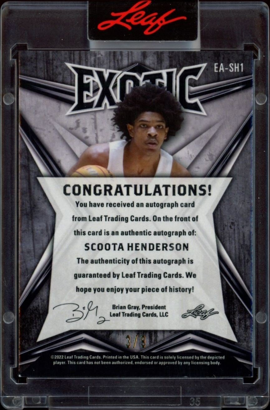 2022-23 Leaf Exotic Scoot Henderson #EA-SH1 basketball trading card back