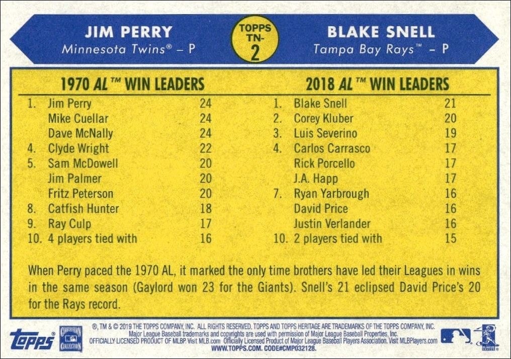 2019 Topps Heritage Jim Perry #TN-2 baseball trading card back