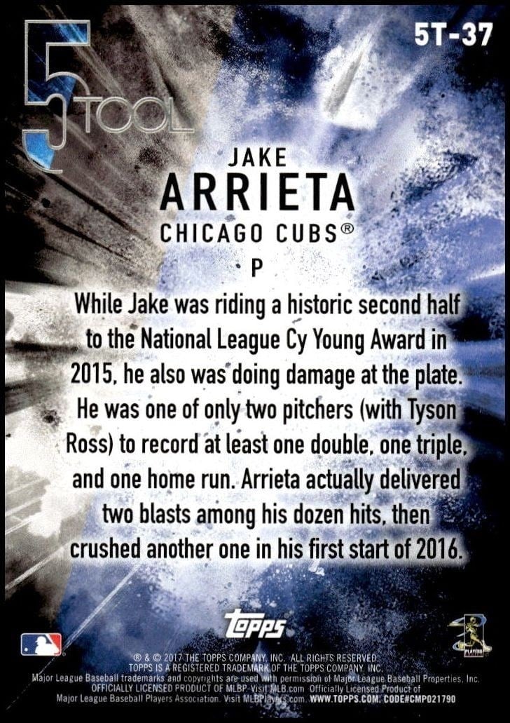 2017 Topps Jake Arrieta #5T-37 baseball trading card back