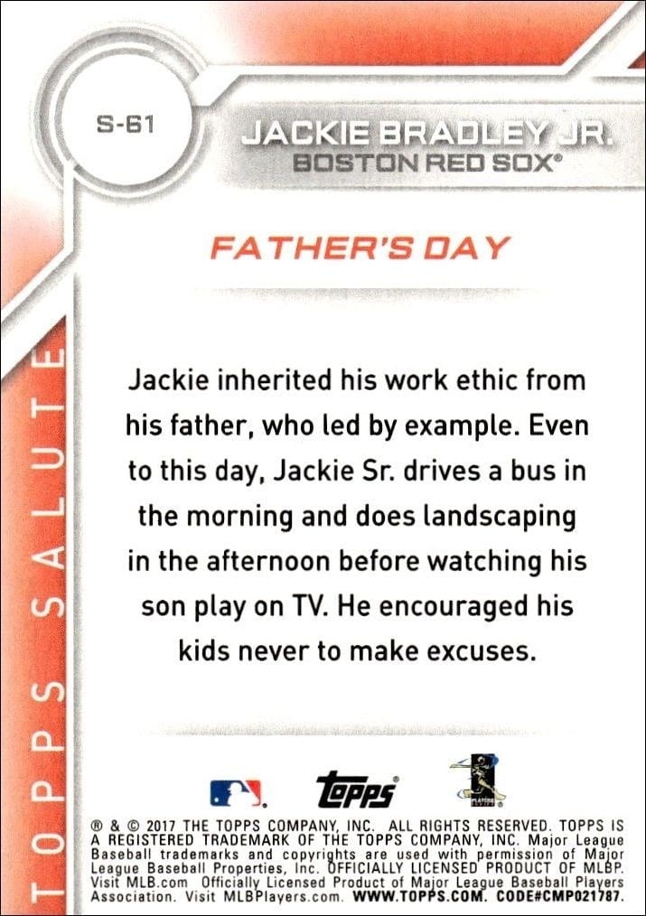 2017 Topps Jackie Bradley Jr. #S-61 baseball trading card back