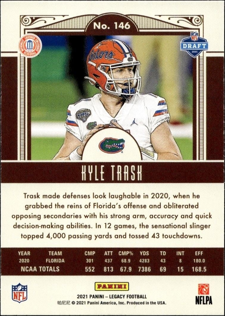 2021 Panini Legacy Kyle Trask #146 football trading card back