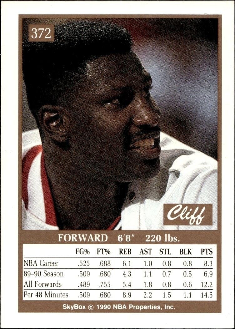 1990-91 Skybox Cliff Levingston #372 basketball trading card back