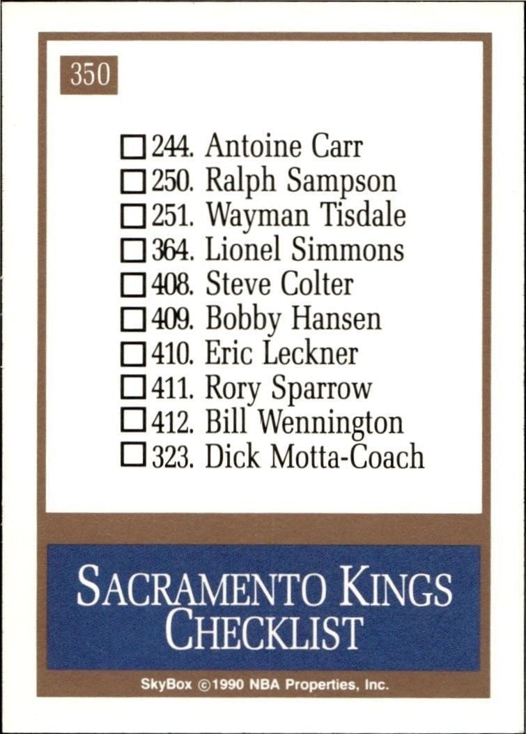 1990-91 Skybox Checklist #350 basketball trading card back